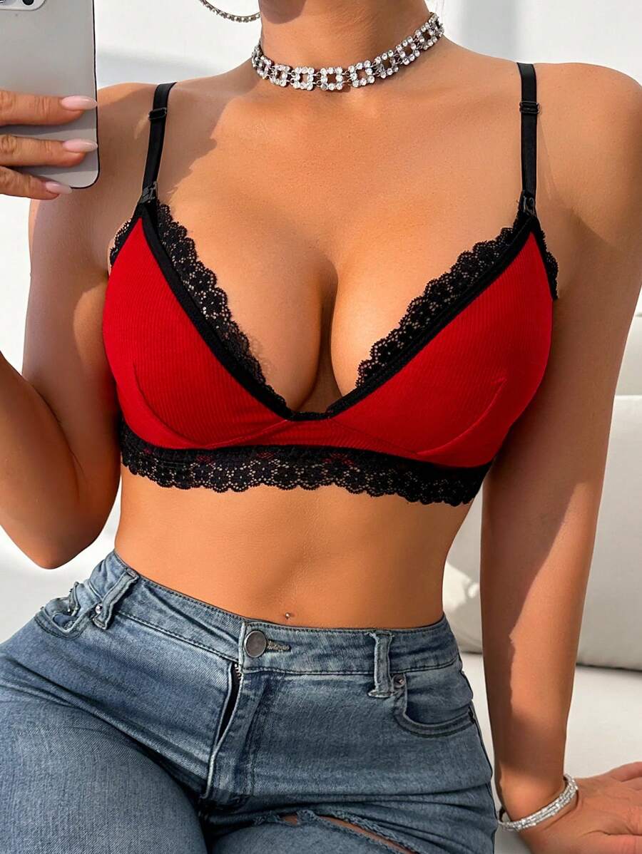 Lace Trim Nursing Bra Wireless Grey Maternity Strapless Bralette with Adjustable Straps for Daily Support