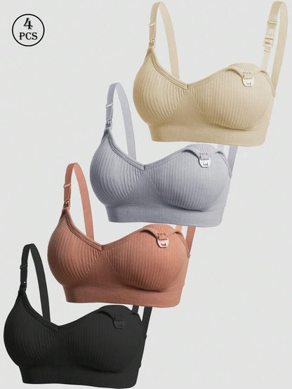4PCS Maternity Nursing Bras Set Women Sexy Front Clip Comfortable Breastfeeding Lingerie Support Bra
