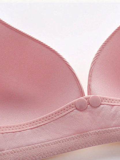 Maternity Front-Closure Nursing Bra with Adjustable Straps and Lace Trim - Comfy Wireless Nursing Bralette in Apricot