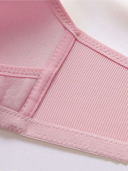 Maternity Front-Closure Nursing Bra with Adjustable Straps and Lace Trim - Comfy Wireless Nursing Bralette in Apricot