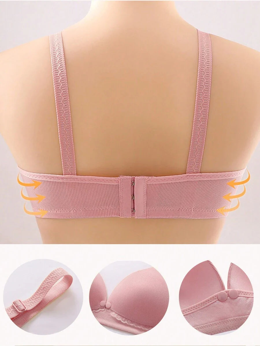 Maternity Front-Closure Nursing Bra with Adjustable Straps and Lace Trim - Comfy Wireless Nursing Bralette in Apricot