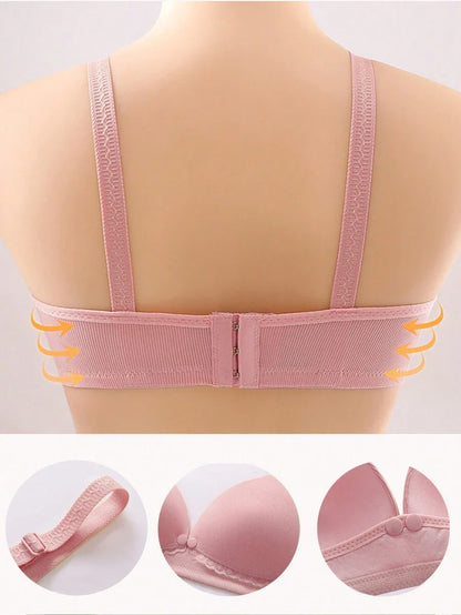 Maternity Front-Closure Nursing Bra with Adjustable Straps and Lace Trim - Comfy Wireless Nursing Bralette in Apricot