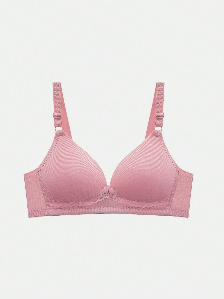 Maternity Front-Closure Nursing Bra with Adjustable Straps and Lace Trim - Comfy Wireless Nursing Bralette in Apricot