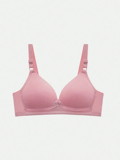 Maternity Front-Closure Nursing Bra with Adjustable Straps and Lace Trim - Comfy Wireless Nursing Bralette in Apricot