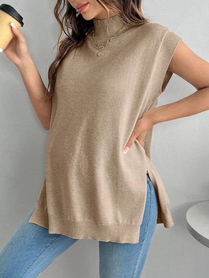 Women's Maternity Loose Knitted Sweater with Side Slit - Casual Autumn Pullover