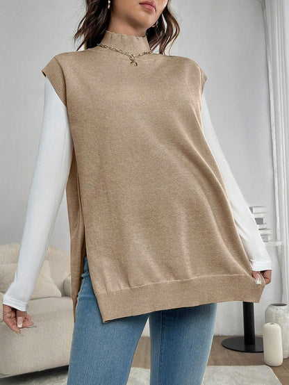 Women's Maternity Loose Knitted Sweater with Side Slit - Casual Autumn Pullover