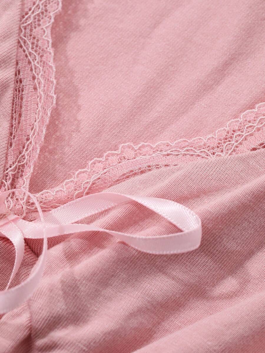 Maternity Bowknot Ruffle Trim Waist Nightgown - Soft Cozy Pajama Dress, Fall Winter Sleepwear
