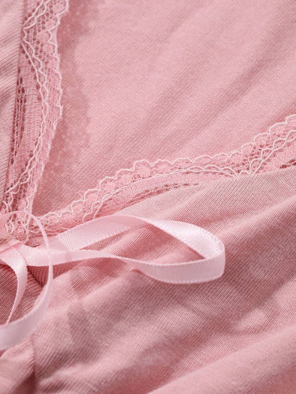 Maternity Bowknot Ruffle Trim Waist Nightgown - Soft Cozy Pajama Dress, Fall Winter Sleepwear