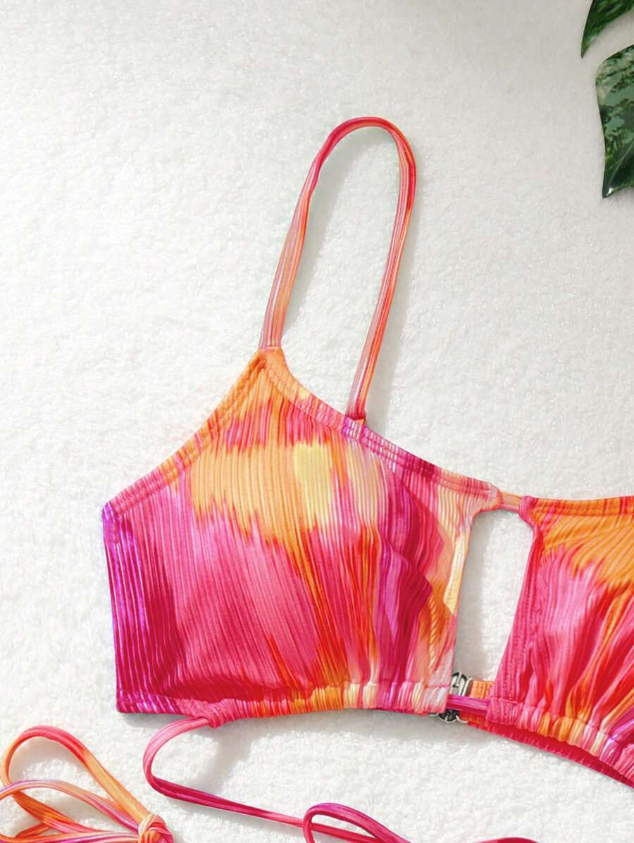 Swim Vcay Women's Summer Beach Tie-Dye Hollow Out Sexy Bikini Set With Separated Bikini Set