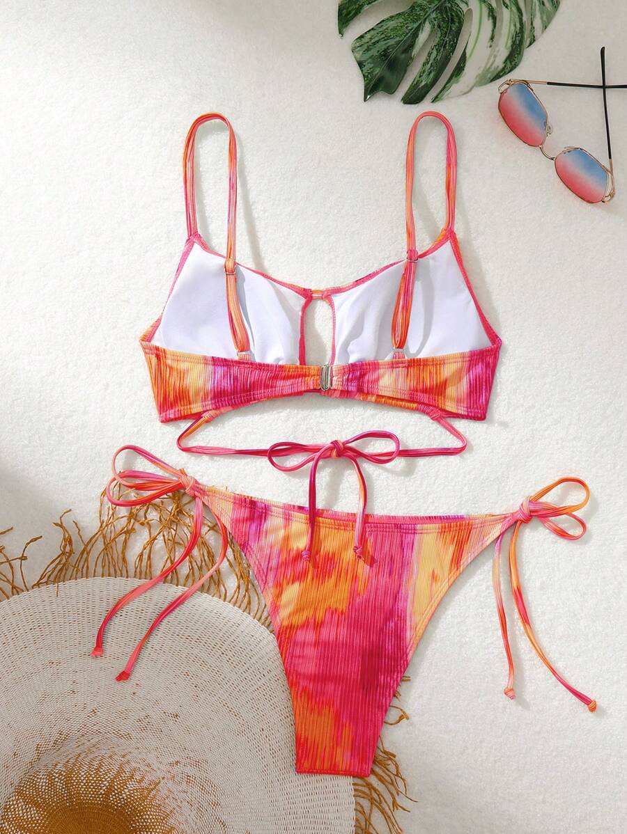 Swim Vcay Women's Summer Beach Tie-Dye Hollow Out Sexy Bikini Set With Separated Bikini Set