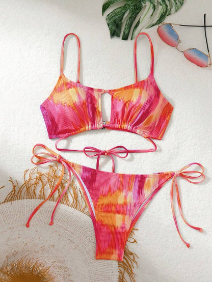 Swim Vcay Women's Summer Beach Tie-Dye Hollow Out Sexy Bikini Set With Separated Bikini Set