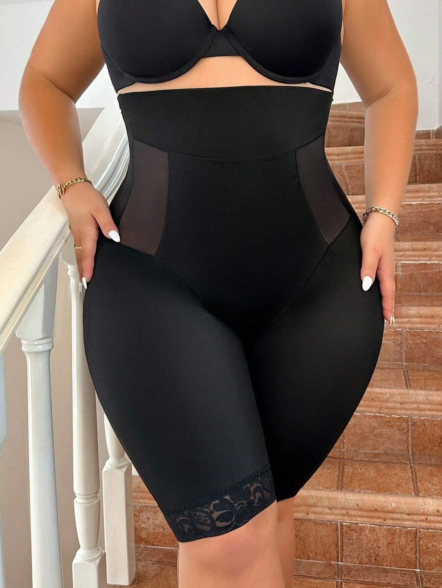 Plus Size High Waist Mid-Thigh Shapewear Shorts - Support Waistband Design