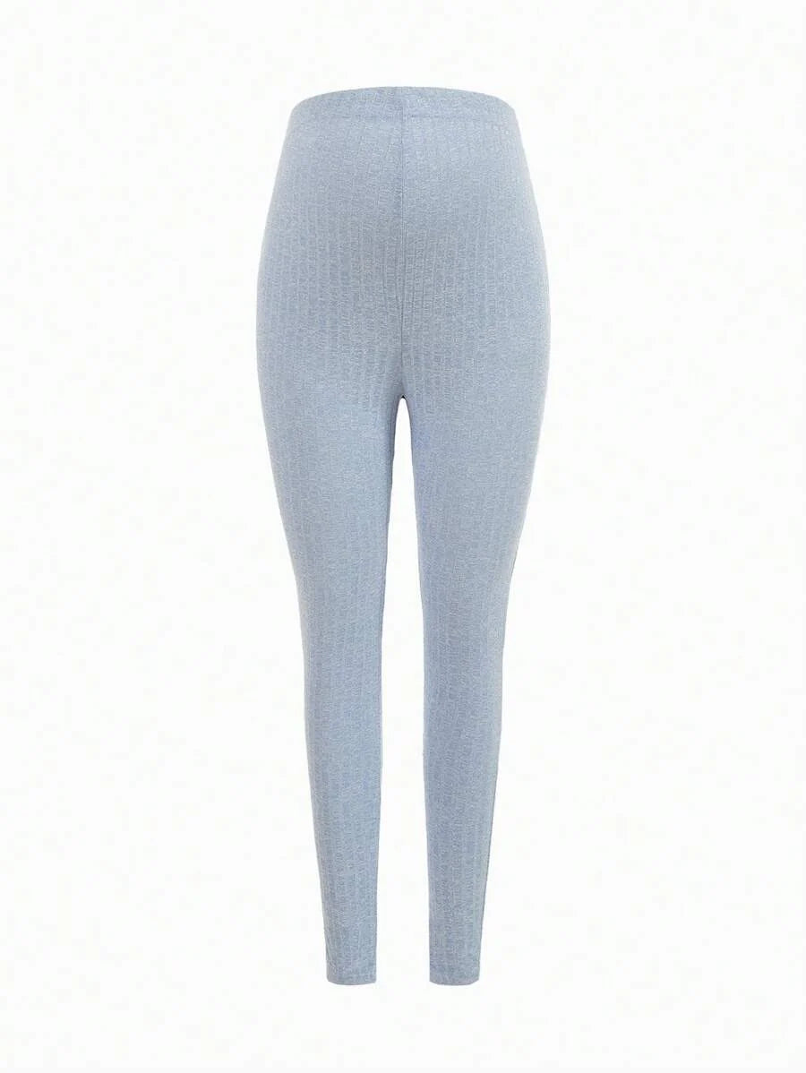 Maternity Grey Long Sleeve Tee and Knot Side Leggings Set - Casual Round Neck Two Piece Lounge Outfit for Spring and Fall