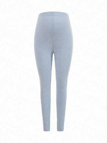 Maternity Grey Long Sleeve Tee and Knot Side Leggings Set - Casual Round Neck Two Piece Lounge Outfit for Spring and Fall