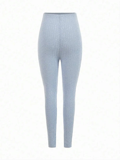 Maternity Grey Long Sleeve Tee and Knot Side Leggings Set - Casual Round Neck Two Piece Lounge Outfit for Spring and Fall