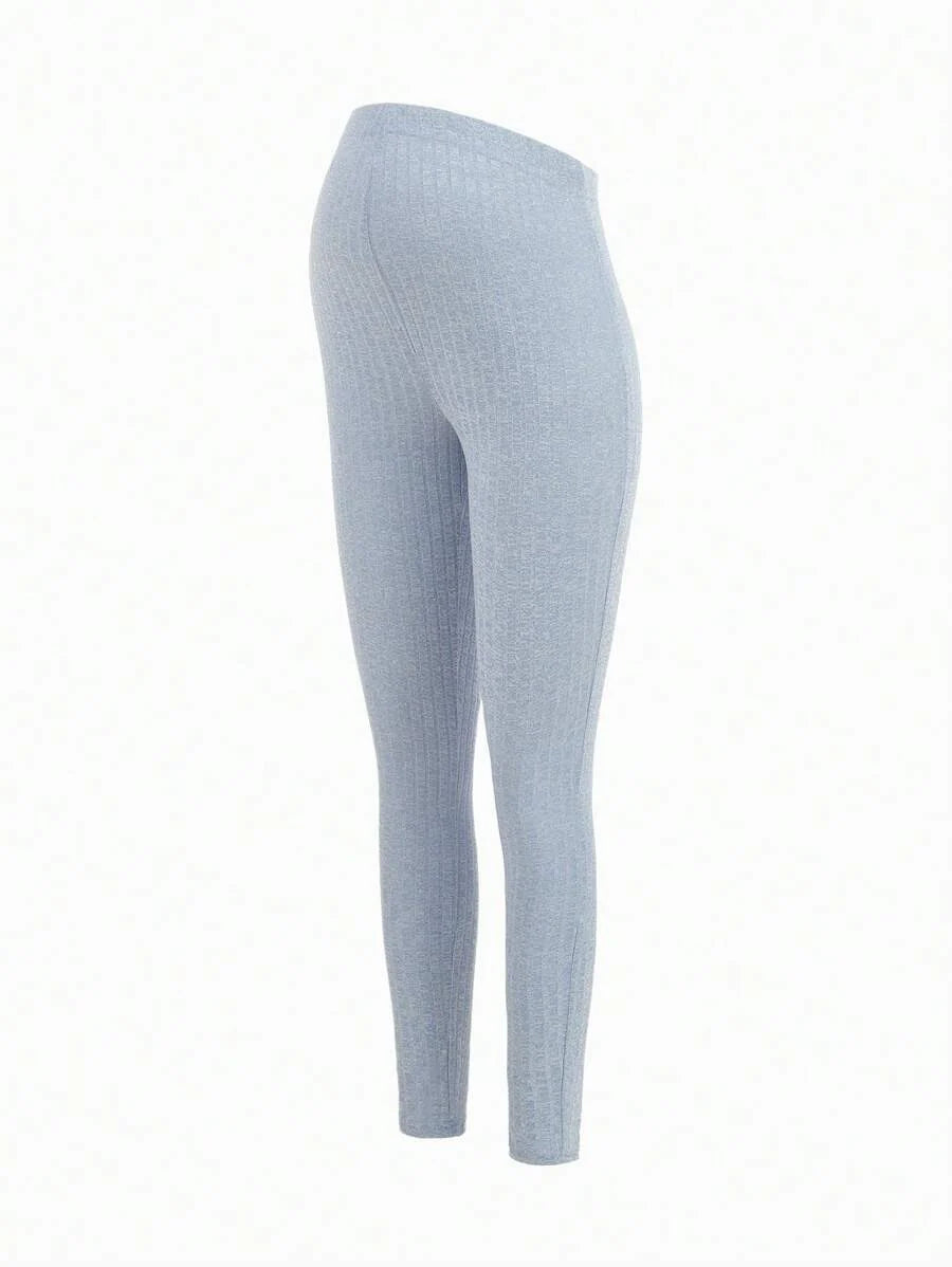Maternity Grey Long Sleeve Tee and Knot Side Leggings Set - Casual Round Neck Two Piece Lounge Outfit for Spring and Fall