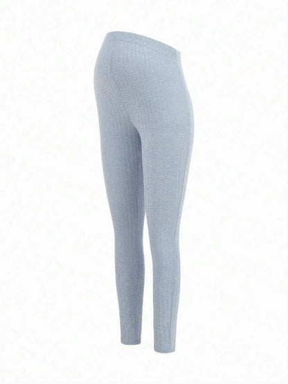 Maternity Grey Long Sleeve Tee and Knot Side Leggings Set - Casual Round Neck Two Piece Lounge Outfit for Spring and Fall