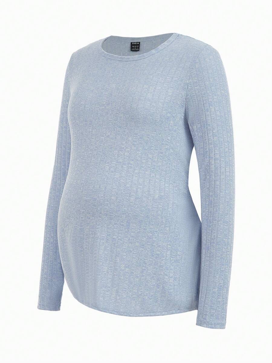 Maternity Grey Long Sleeve Tee and Knot Side Leggings Set - Casual Round Neck Two Piece Lounge Outfit for Spring and Fall