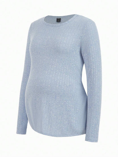 Maternity Grey Long Sleeve Tee and Knot Side Leggings Set - Casual Round Neck Two Piece Lounge Outfit for Spring and Fall