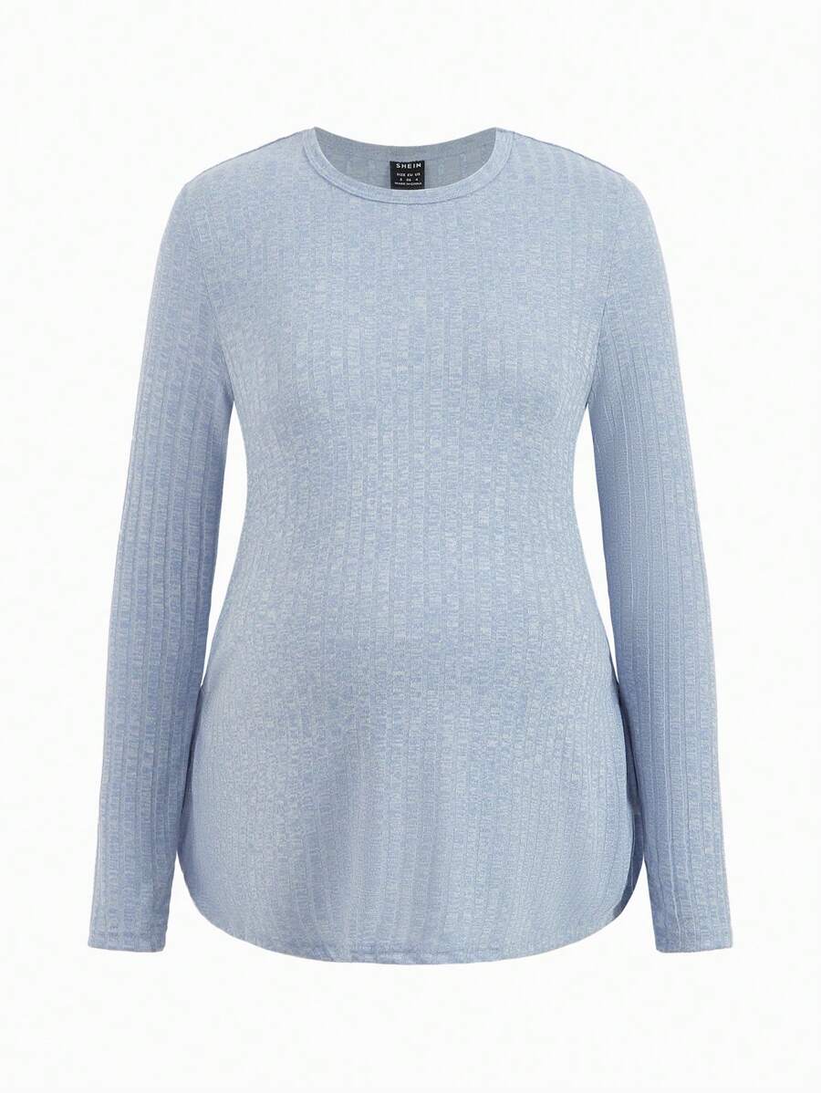 Maternity Grey Long Sleeve Tee and Knot Side Leggings Set - Casual Round Neck Two Piece Lounge Outfit for Spring and Fall