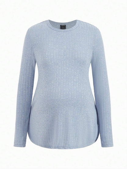 Maternity Grey Long Sleeve Tee and Knot Side Leggings Set - Casual Round Neck Two Piece Lounge Outfit for Spring and Fall