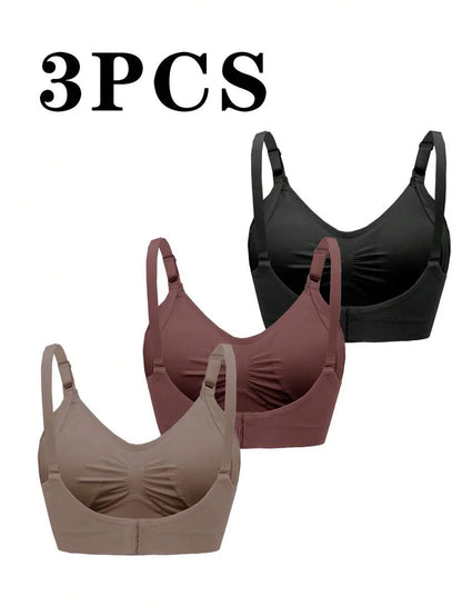 3-Pack Maternity Ruched Nursing Bra Set Women Comfortable Breastfeeding Support Bra Postpartum Lingerie