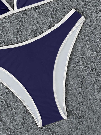 Swim Vcay Summer Beach Women Vacation Color-Block Halter Strap Bikini Set With Separated Bikini Set