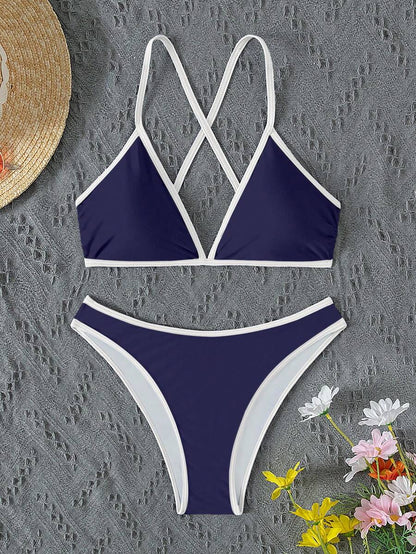 Swim Vcay Summer Beach Women Vacation Color-Block Halter Strap Bikini Set With Separated Bikini Set