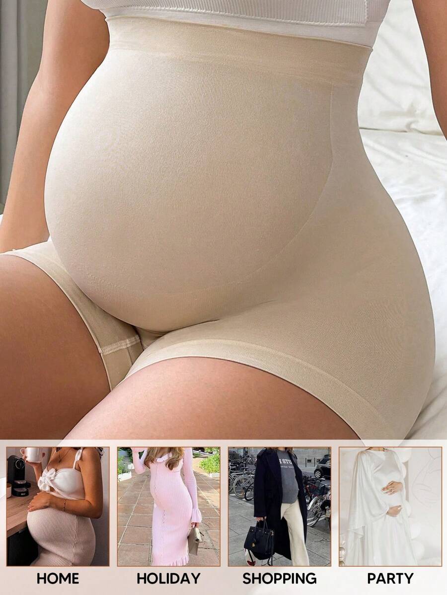 High Waist Maternity Short Leggings - Mesh Patchwork Casual Summer Wear