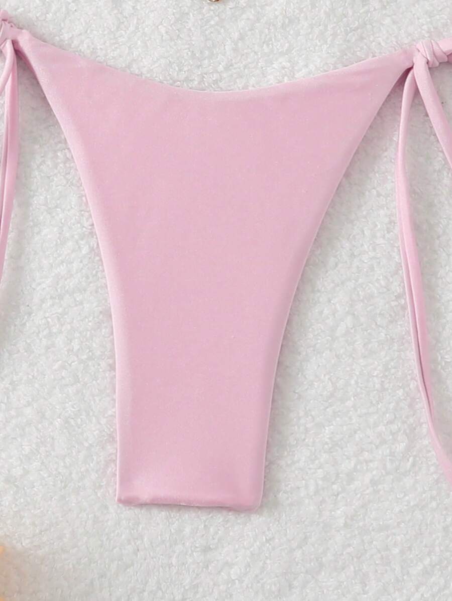 Swim Chiccia Women Spring Break Summer Beach Solid Color Halter Tie Sexy Bikini Swimsuit Set