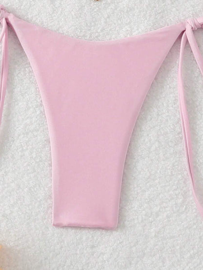Swim Chiccia Women Spring Break Summer Beach Solid Color Halter Tie Sexy Bikini Swimsuit Set