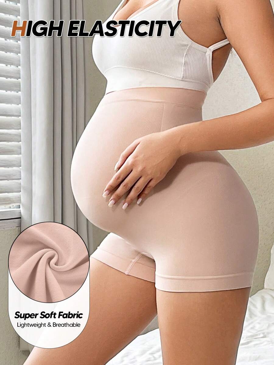 Women's High Waisted Maternity Belly Support Shorts - Expandable Panel Pink Summer