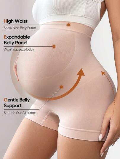 Women's High Waisted Maternity Belly Support Shorts - Expandable Panel Pink Summer