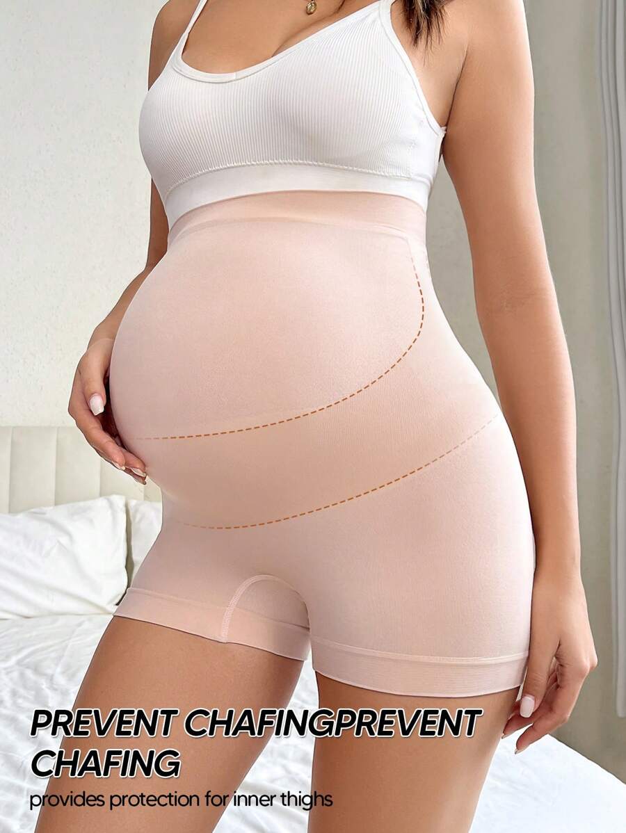 Women's High Waisted Maternity Belly Support Shorts - Expandable Panel Pink Summer