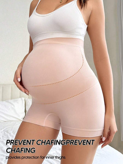 Women's High Waisted Maternity Belly Support Shorts - Expandable Panel Pink Summer