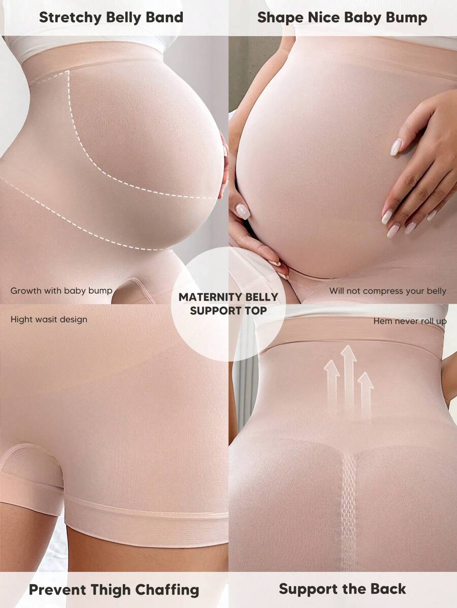 Women's High Waisted Maternity Belly Support Shorts - Expandable Panel Pink Summer