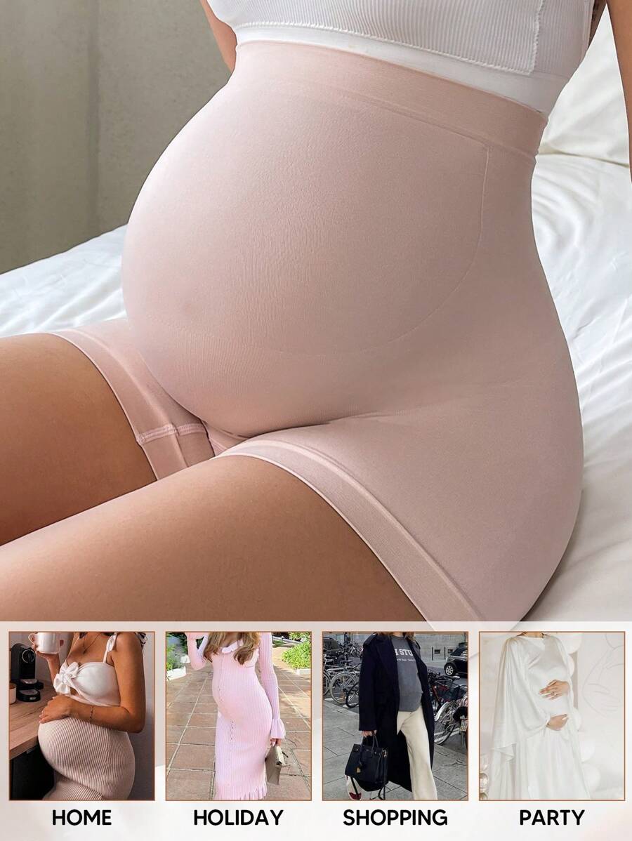 Women's High Waisted Maternity Belly Support Shorts - Expandable Panel Pink Summer