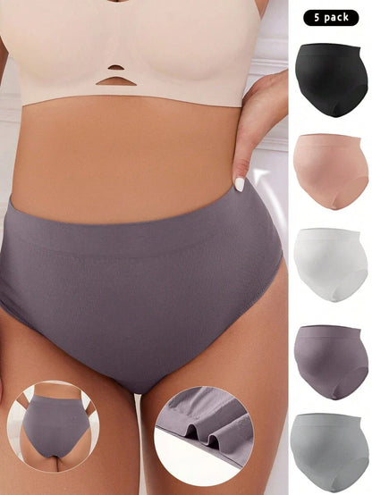 Maternity Seamless Briefs 5 Pack - Solid Color Soft Stretch Comfortable High Waist, Pregnancy