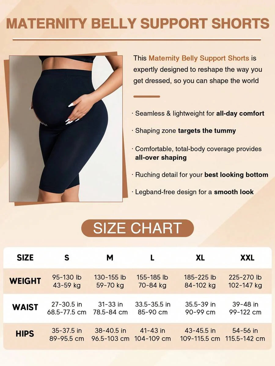 Maternity Solid High Waist Biker Shorts - Comfortable Pregnancy Fit