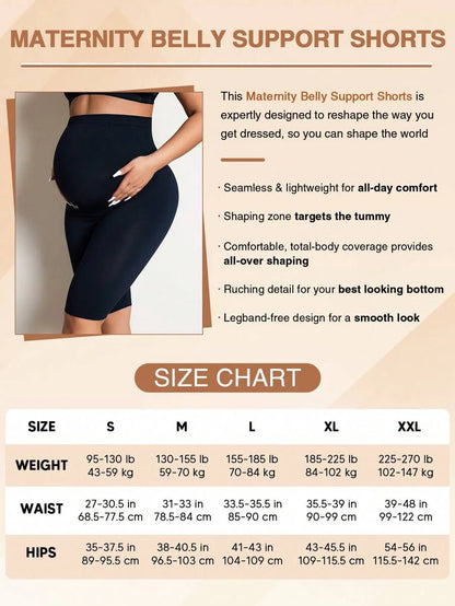 Maternity Solid High Waist Biker Shorts - Comfortable Pregnancy Fit