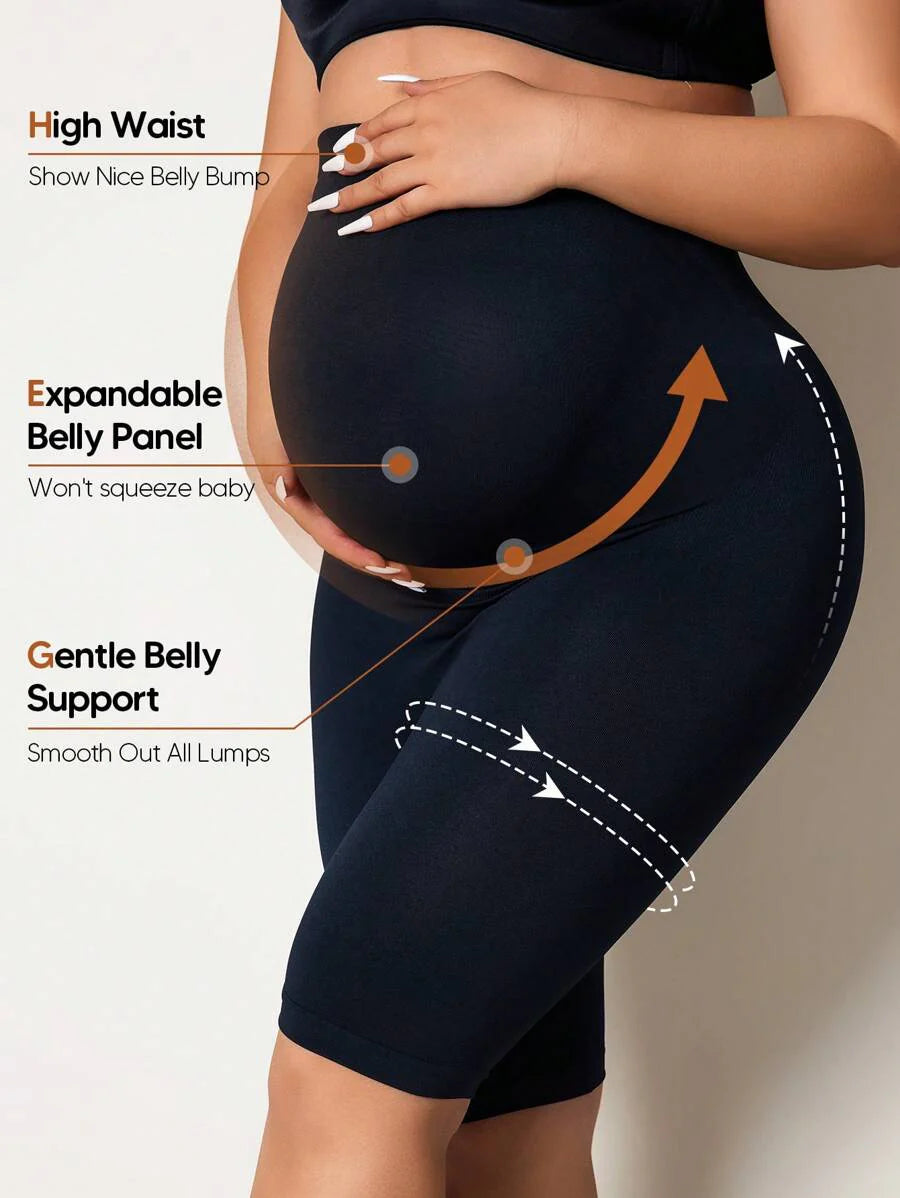 Maternity Solid High Waist Biker Shorts - Comfortable Pregnancy Fit