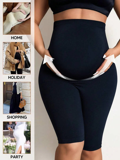 Maternity Solid High Waist Biker Shorts - Comfortable Pregnancy Fit