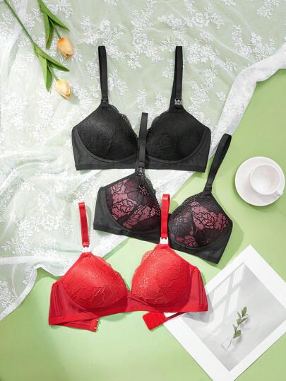 3PCS Maternity Lace Lingerie Set Women Contrast Lace Comfortable Nursing Underwear Set