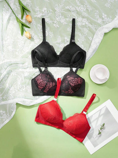 3PCS Maternity Lace Lingerie Set Women Contrast Lace Comfortable Nursing Underwear Set