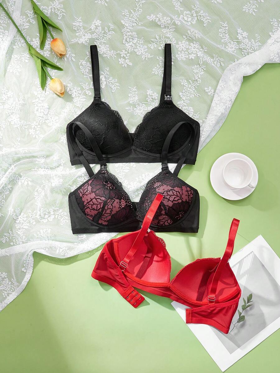 3PCS Maternity Lace Lingerie Set Women Contrast Lace Comfortable Nursing Underwear Set