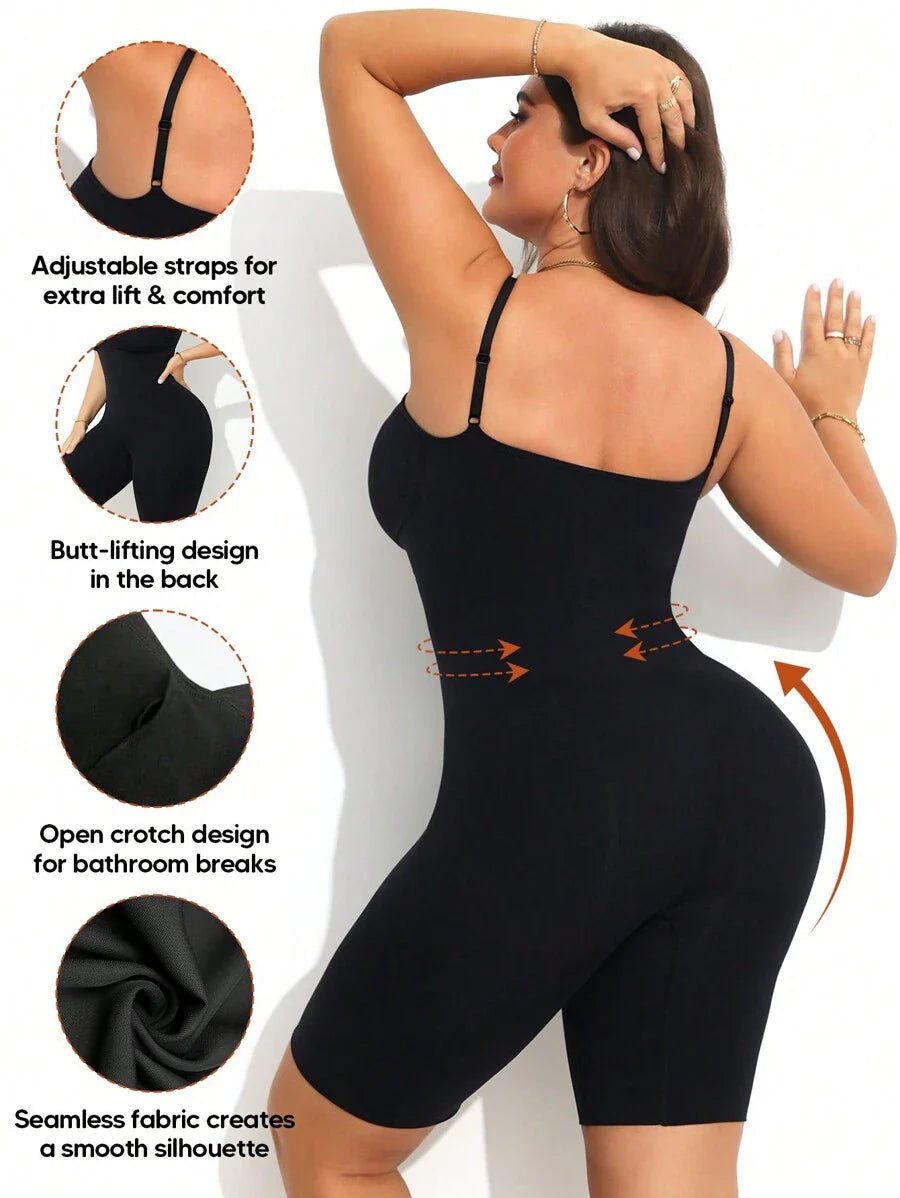 Plus Size Adjustable Strap Shaping & Lifting Jumpsuit - Medium Support Waist Sculpting Romper