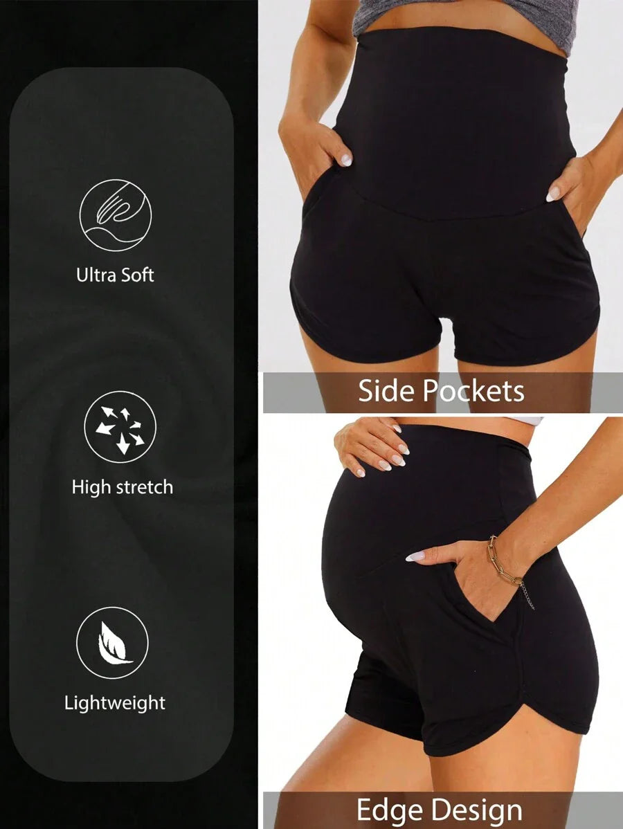 Maternity Soft Lounge Shorts - High Waist Dolphin Hem Pajama Bottoms