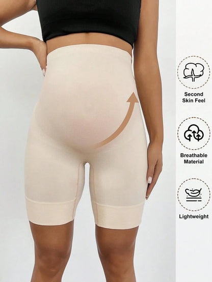 Plus Size Seamless Maternity Shapewear Shorts - High Waist Anti-Chafing Brown