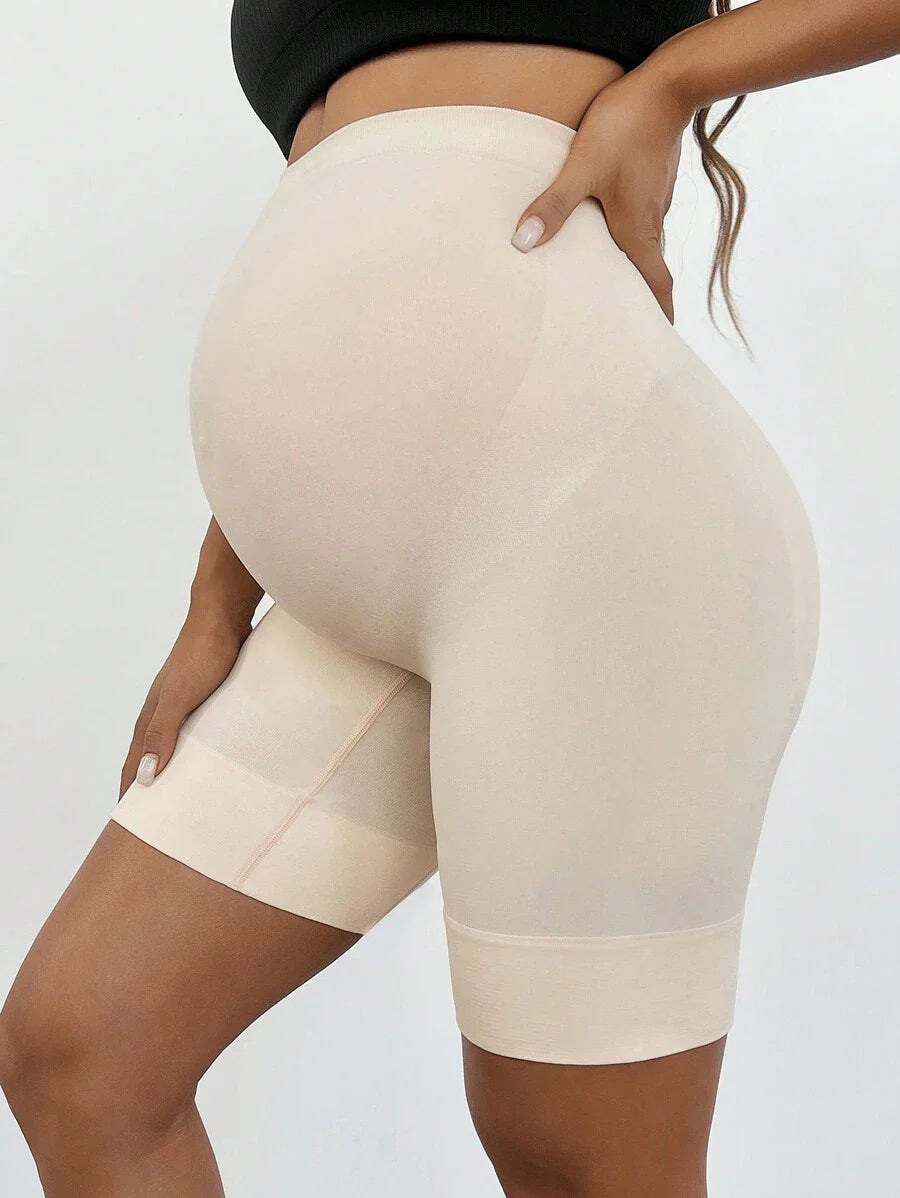 Plus Size Seamless High Waist Maternity Shaping Shorts - Anti-Chafing Black Summer