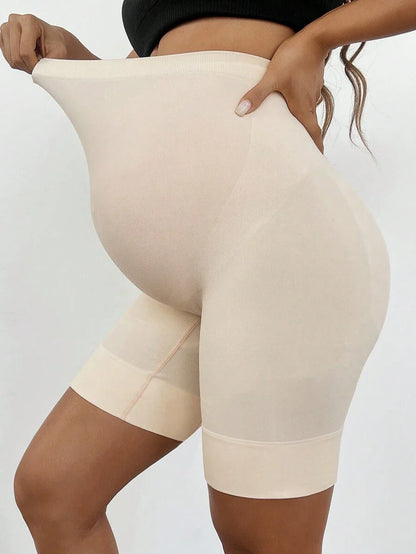 Plus Size Seamless Maternity Shapewear Shorts - High Waist Anti-Chafing Brown